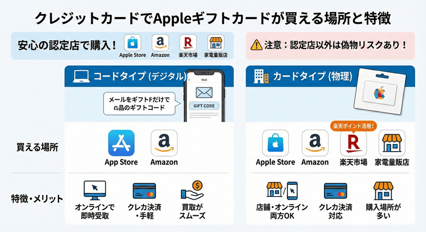 クレジットカードでAppleギフトカードが買える場所