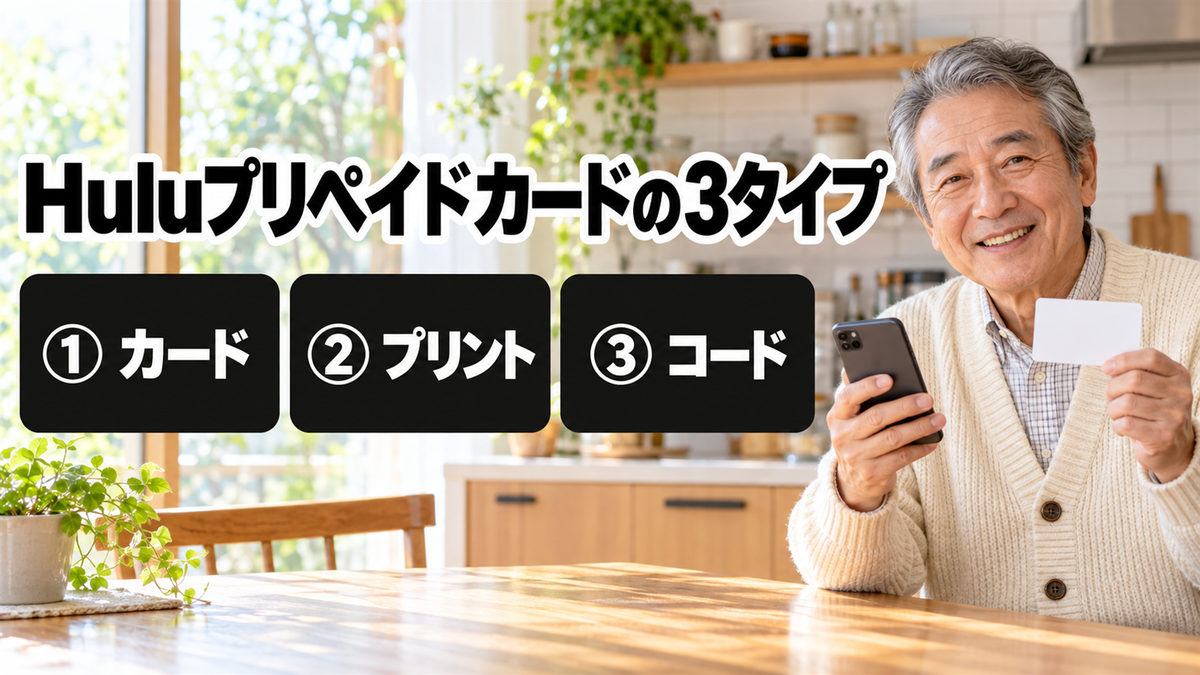 Huluプリペイドカードの3タイプ