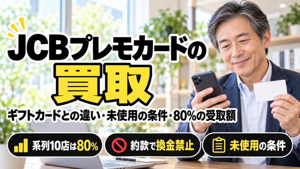 JCBプレモカード買取は約款でどう扱われる？ギフトカードとの違い・未使用の条件・系列店80.0%の受取額を確認
