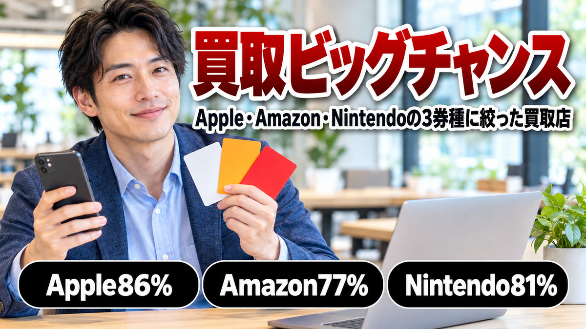 買取ビッグチャンスは3券種に絞った買取店。Apple・Amazon・Nintendoのレートと向く人を公式表示で確認