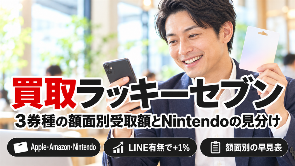 買取ラッキーセブンの受取額は？Apple・Amazon・Nintendoの額面別早見表とLINE有無の差