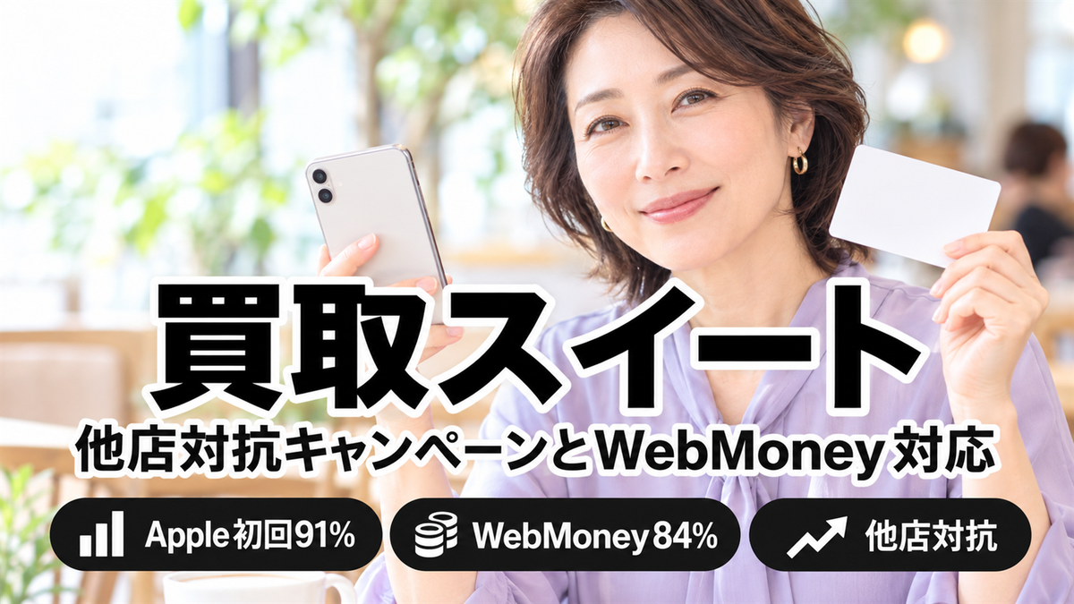 買取スイートの買取率と他店対抗キャンペーンを公式表示で確認！Apple初回91.0%とWebMoney対応