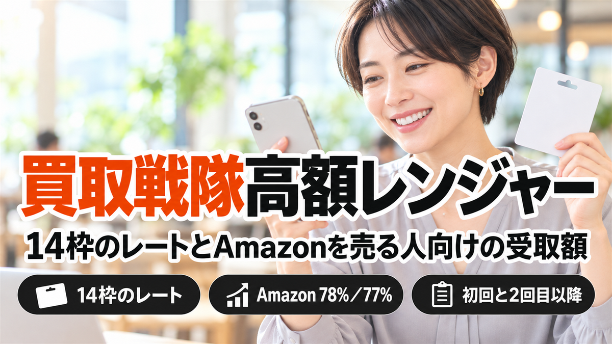買取戦隊高額レンジャーの買取率は初回と2回目以降の2段表示。Amazonギフトカードは額面別に受取額を計算