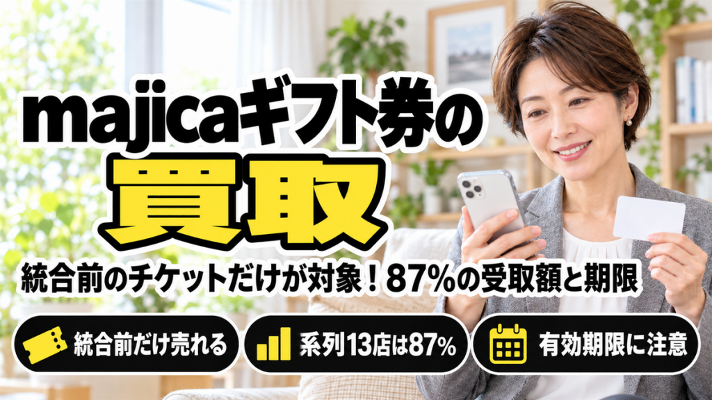 majicaギフトカード買取とマジカカード現金化！統合前のチケットだけが対象で、87.0%の受取額と期限を公式で確認