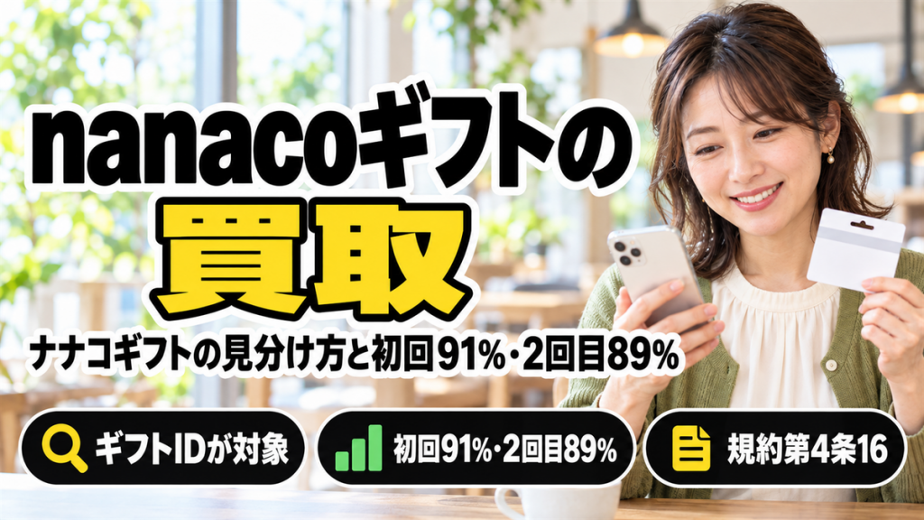 nanacoカードの買取で売れるのはどれ？ナナコギフトの見分け方と初回91.0%・2回目89.0%の受取額
