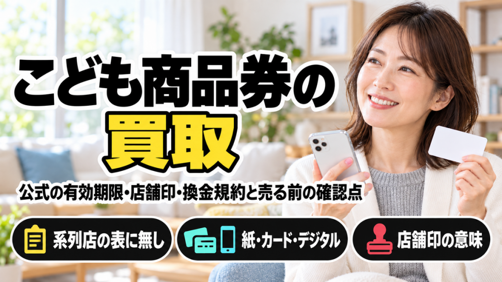 こども商品券の買取はネットの買取サイトに載っていない？公式の有効期限・店舗印・換金規約と売る前の確認点