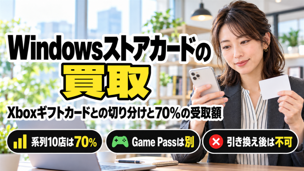 Windowsストアプリペイドカードの買取は70.0%、Xbox・Microsoftギフトカードとの違いと公式規約を確認